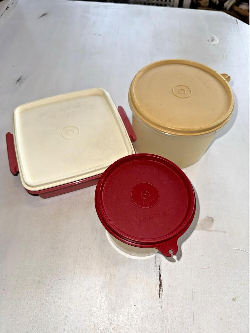 Vintage Tupperware Plastic  Storage Containers Set of 3 with Lids Lot Retro